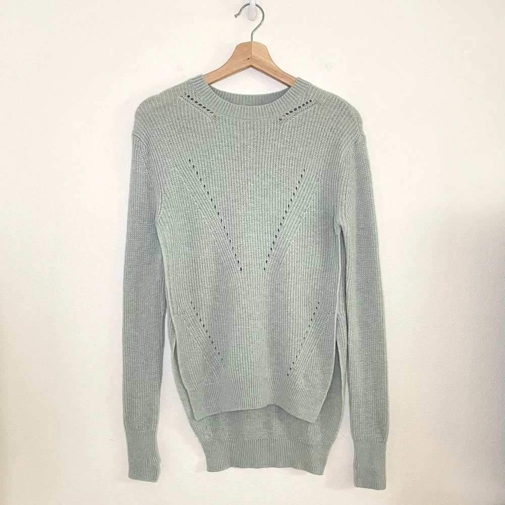 Lululemon Seva Sweater Merino Wool Pointelle Knit High Low Pullover Minty Grey 4